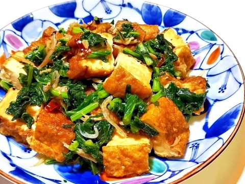 厚揚げと大根の葉の甘辛炒め